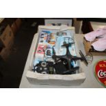 A box containing a drone; children's pocket micros