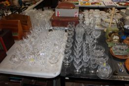 A collection of various table glass ware to includ
