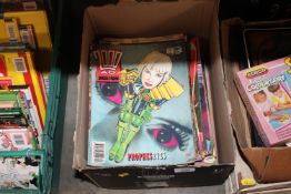 A box containing various comics to include 2000 AD