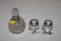 A pair of silver rimmed and glass match striker ca