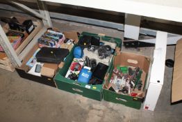 Three boxes containing DVD's, portable adapter, fi