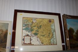 A framed and glazed coloured map depicting Lutzenb