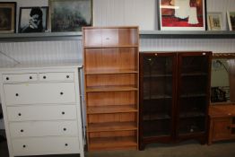 A wood effect open fronted bookcase with adjustabl