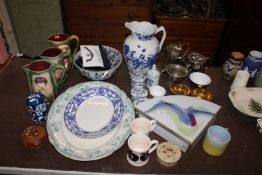 Three Majolica ware jugs; an Oriental patterned bl