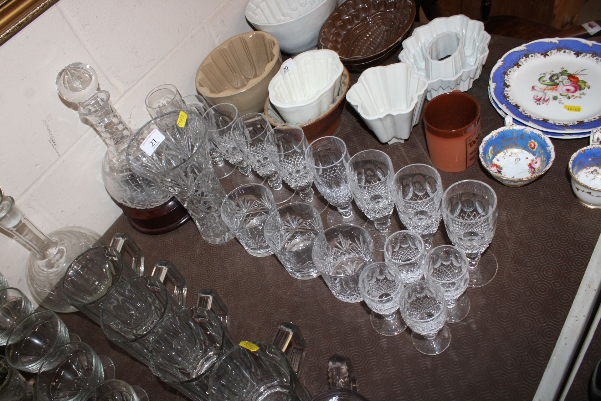Nine Waterford glass 'Colleen' pattern short stemmed wine glasses; four matching port glasses; three