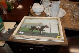 Two overpainted horse racing photographs for 'Onaka' and 'Lord Begonia'