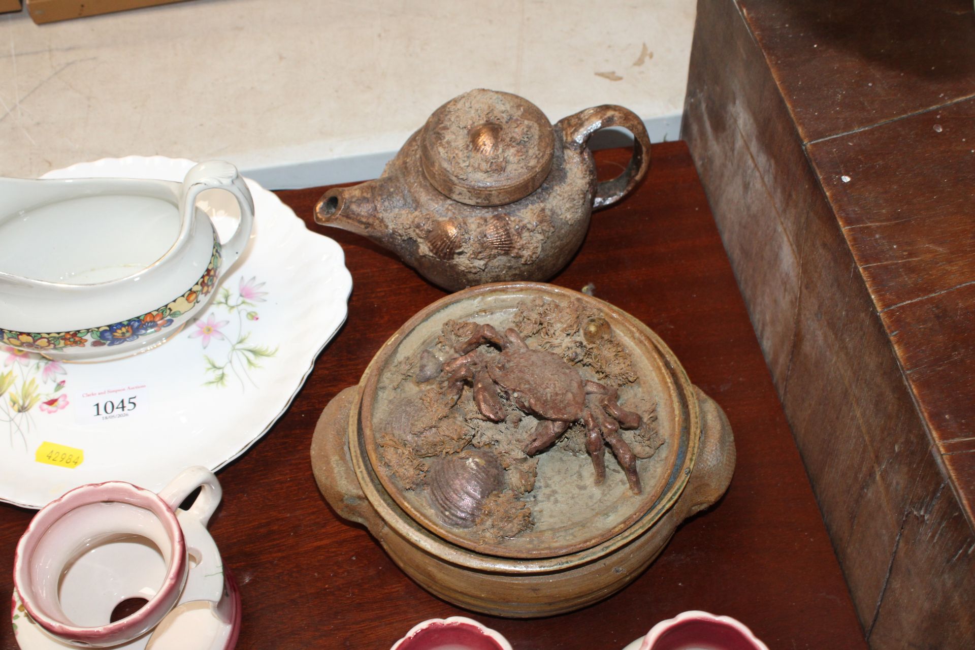 A pottery teapot together with a pottery twin hand - Image 2 of 4