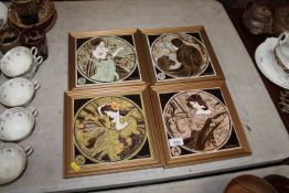 A set of four Art Nouveau style tiles depicting th