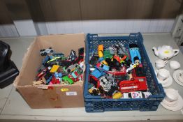 Two boxes containing various die-cast vehicles to