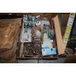 A box of various light bulbs etc
