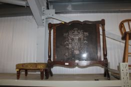 An oak framed fire screen together with a floral u