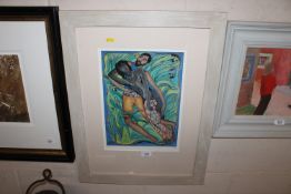 Edward Wolfe, pencil signed coloured lithograph 'Thy navel is like a round goblet' limited edition