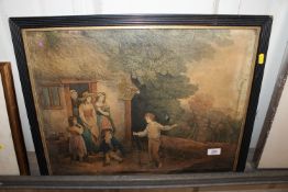 After George Morland, coloured print of family out