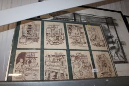 A quantity of various framed prints depicting cook