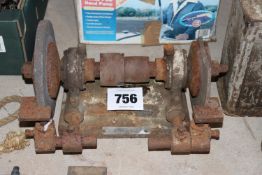 Vintage belt driven bench grinder. V