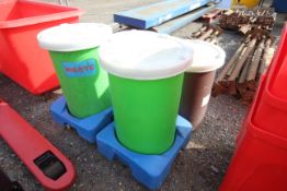 4x Fletcher bins with lids and two trollies. V