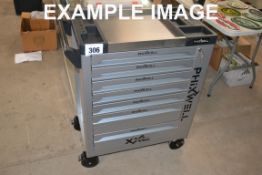 Phixwell silver 7-drawer mobile work bench. With contents of tools. Unused. V