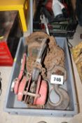 Ratchet puller and chain block and tackle.
