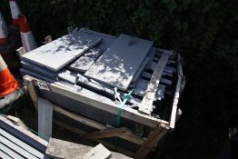 Damaged pallet containing a quantity of Black Nat M/C sawn stone slabs. V