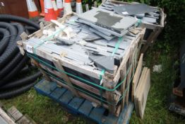 Damaged pallet containing a quantity of Black Nat M/C sawn stone slabs. V