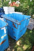 Blue steel waste bin on wheels. V