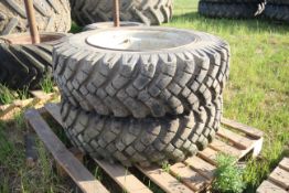 Pair of 10-20 wheels and tyres. 5-stud centres. V