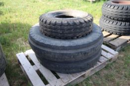 Single unused 7.50-10 tyre and a pair of 7.50-20 wheels and tyres. 6-stud centres.