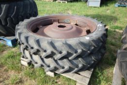 Pair of Taurus Soil Saver Radial 9.5R44 row crop wheels with 8-stud bolt in centres.