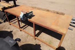 c. 8ft metal bench with large vice. V