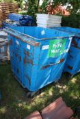 Blue steel waste bin on wheels. V