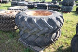 Pair of 18.4-34 wheels and tyres. 8-stud centres. V