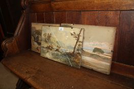 Three 19th Century school, watercolour studies depicting figure with cattle and two landscape