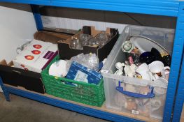 Three boxes of decorative and domestic china and glassware to include porcelain and pottery figures,