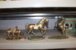 Three brass equestrian figures