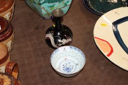 A cloisonné vase decorated with dragon and a Chinese bowl