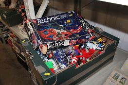 A box containing various Lego and Lego Technics, sold as seen