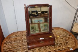 A mahogany dressing table mirror raised on box base fitted single drawer