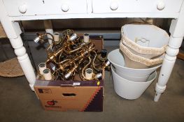 A quantity of various lampshades and a box containing various light fittings