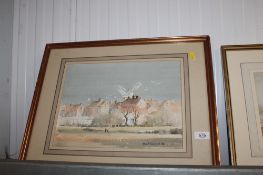 Ron Thorne, watercolour study depicting a windmill, contained in gilt frame