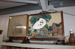 Two oak framed fire screens