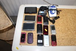 Three satnavs; a quantity of various mobile phones etc. Sold as seen