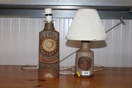 Two Bernard Rooke style pottery table lamps