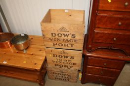 Three wooden Dow's Vintage Port advertising crates
