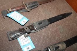 A Third Reich era K98 bayonet and frog with very good blade, marked 41ASW with pommel bearing
