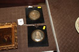 An antique 18th Century miniature copper plate engraving of Maurice Comte De Saxe and another