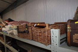 A twin handled wicker basket together with a wicker hamper
