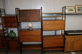 A two-section Staples Ladderax unit comprising a three drawer cabinet, cabinet with glass sliding