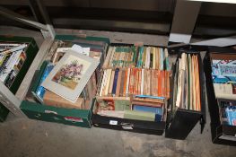 Two boxes containing various books and a case of records
