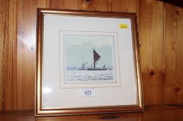 Anthony Osler, watercolour study depicting a sailing boat contained in gilt frame