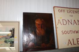 An oil on canvas portrait study depicting a bearded man, indistinctly signed to bottom right